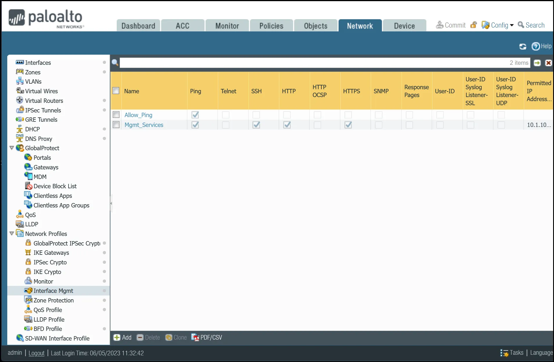 Interface Mgmt Profile