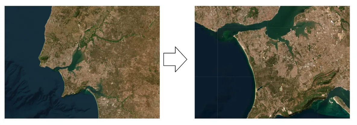 Now the image on the right is of a much higher resolution. Each pixel represents a much smaller area; however, the total number of pixels in both images is roughly the same.